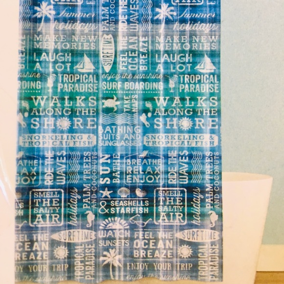 Ocean Rules Peva Shower Curtain Ombré Blue Beach - Picture 10 of 16